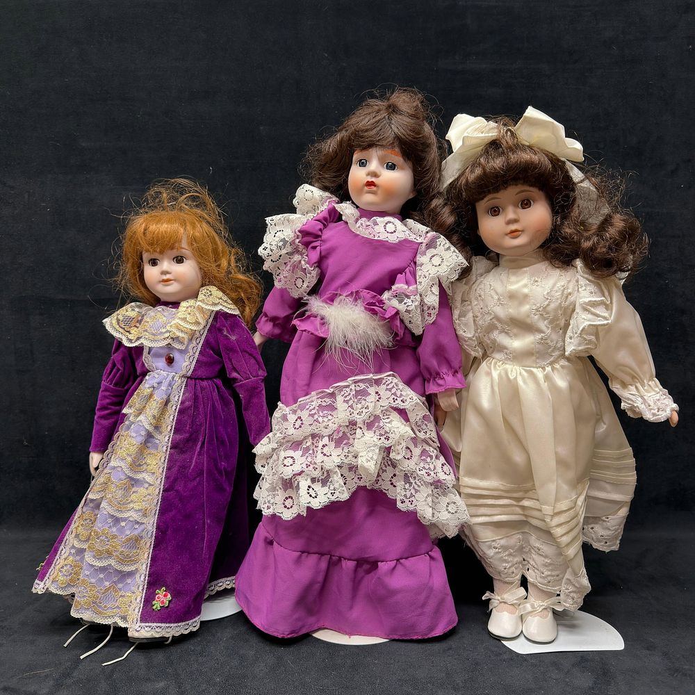 Lot 386: Lot of Three Vintage Porcelain Victorian Style Collector Dolls