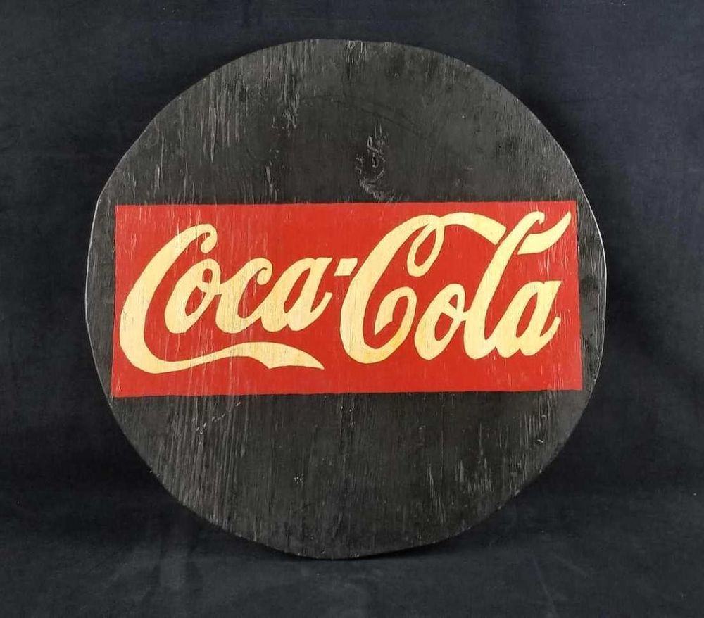 Lot 390: Round Handmade wooden Coca-Cola Sign