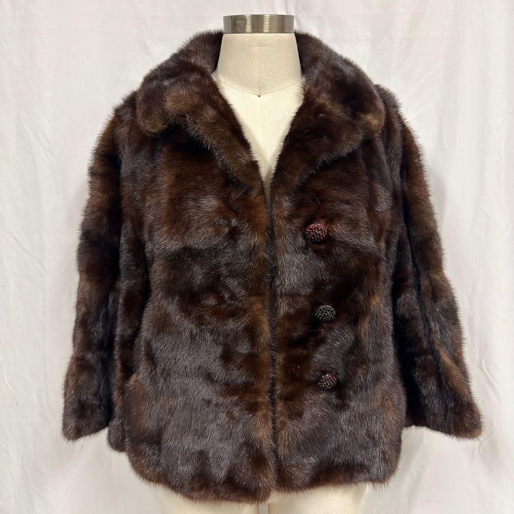 Lot 410: Mahogany Tone Color Mink Fur Jacket Coat Accent Buttons