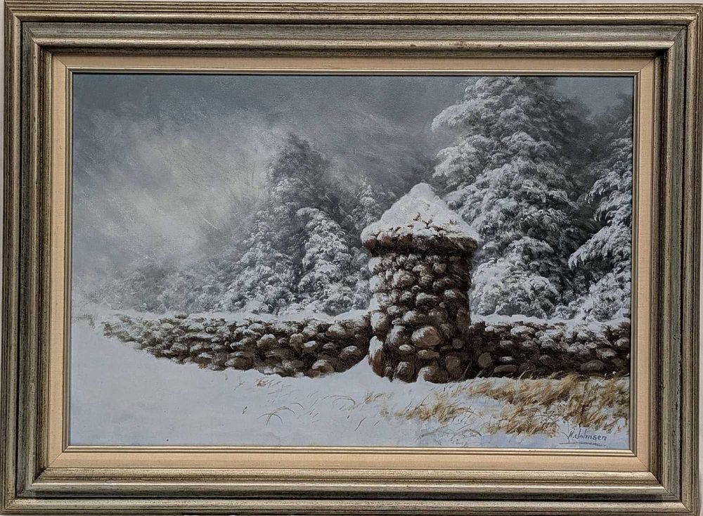 Lot 426: Framed Harold Johnsen Original Oil On Canvas Snow Squall JB 223