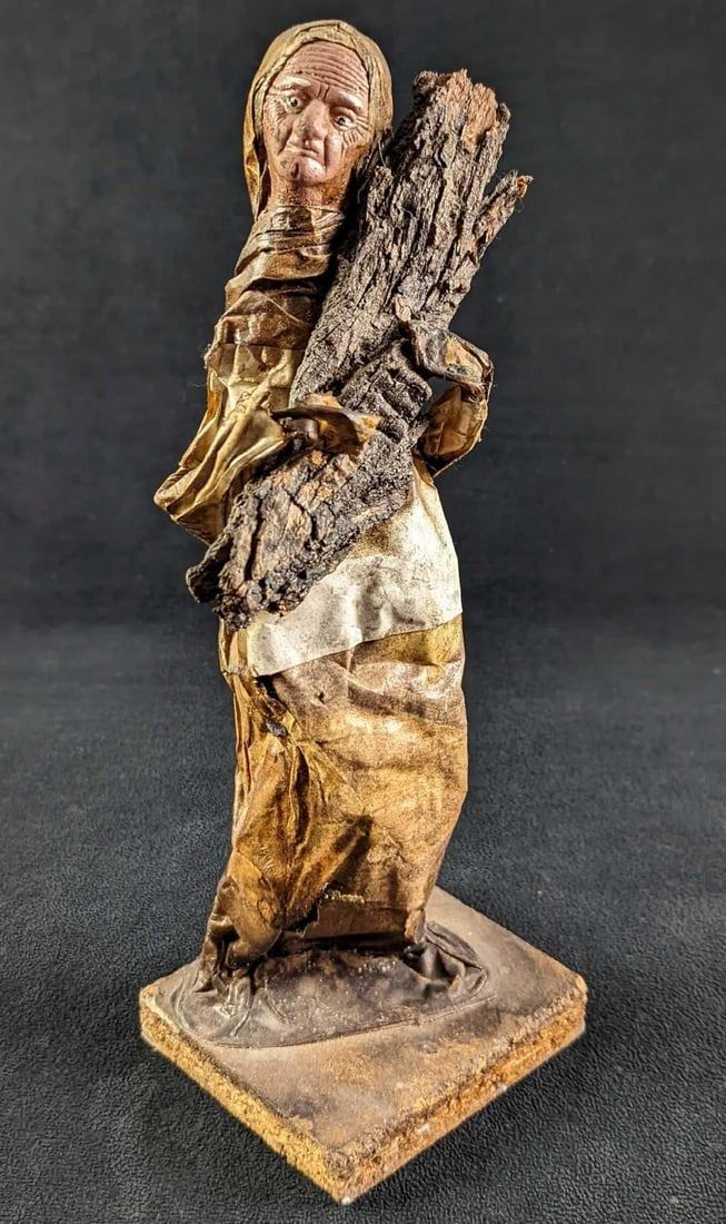 Lot 438: Vintage Paper Mache Old Woman With Sticks