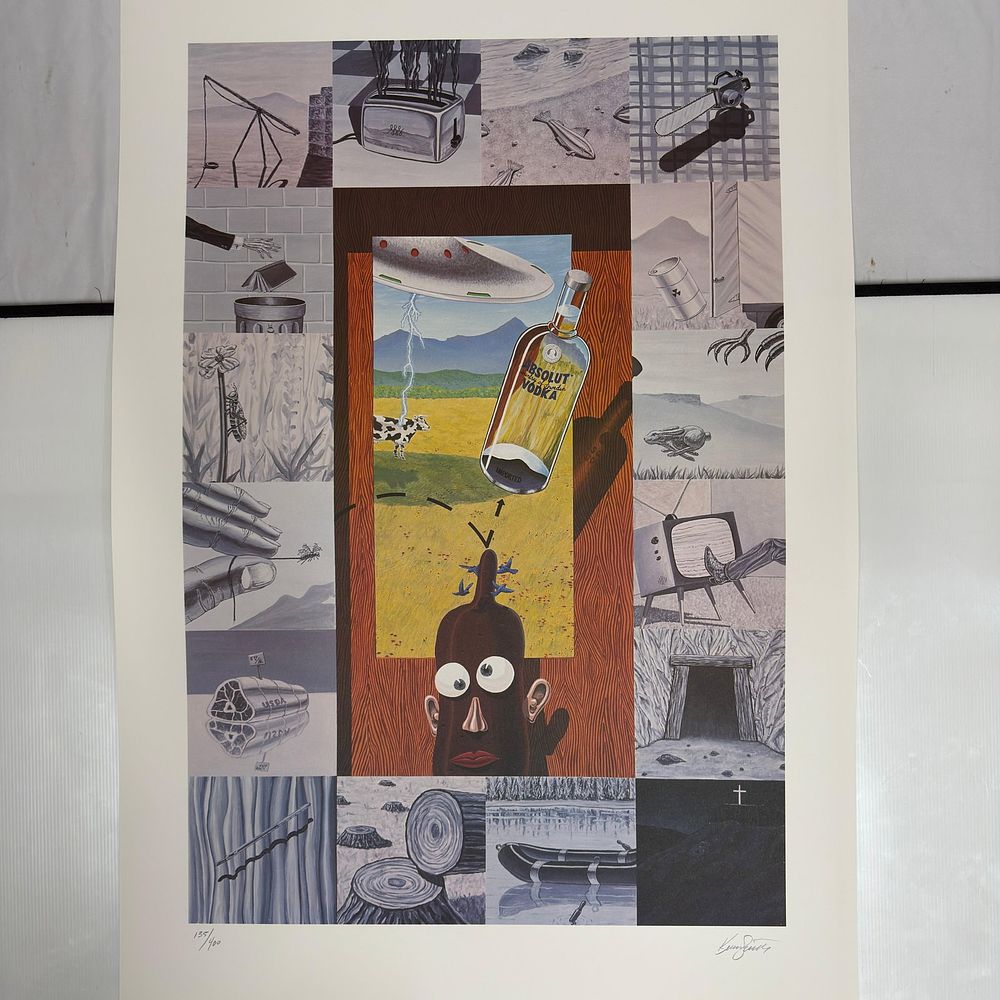 Lot 443: Absolut Ad Art Print Kenny Scharf Pop-Surrealist Cartoon Style Signed and Numbered #135