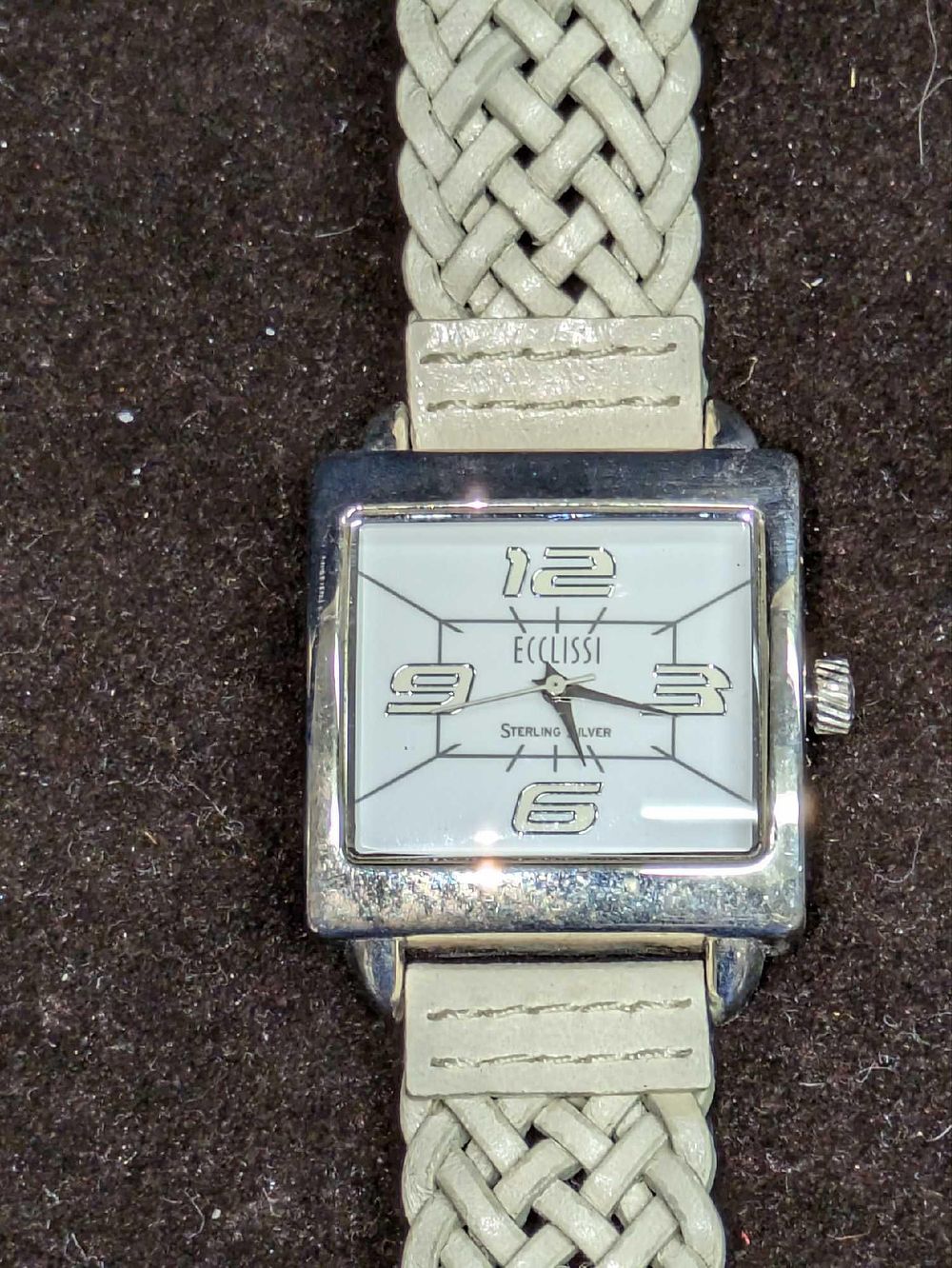 Lot 458: Ecclissi Sterling Silver Watch With Leather Braided Band A
