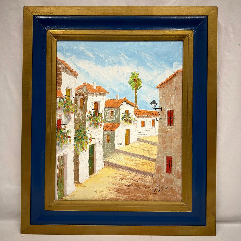 Lot 475: Santana Signed Artwork Painting Framed Gold Tone