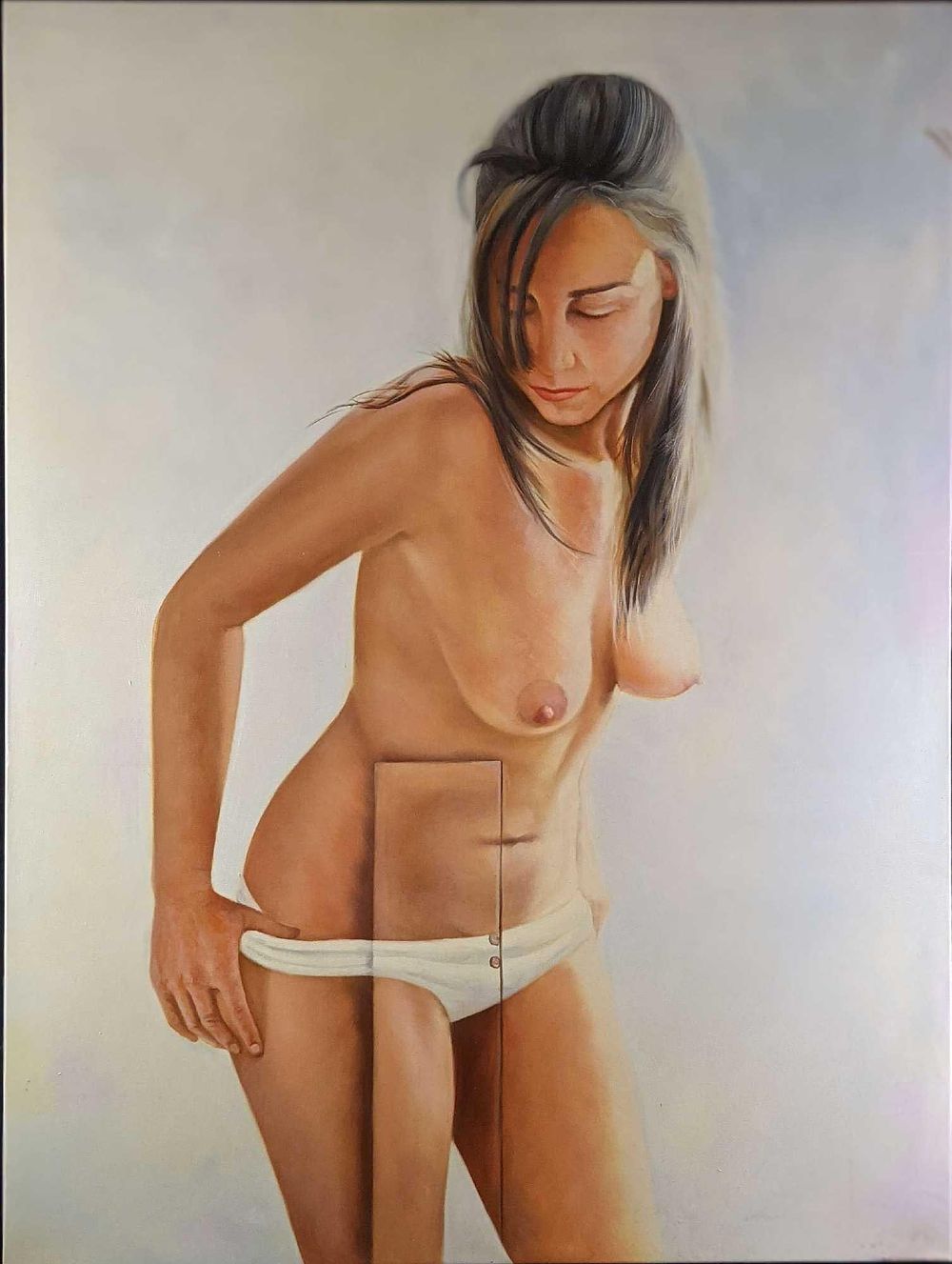 Lot 484: Large Nude Woman Doorway Embellished Giclee On Canvas
