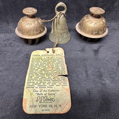 Vintage India Elephant Bell S. S. Sarna 1949 Three Bells. Group of three vintage Indian elephant 
