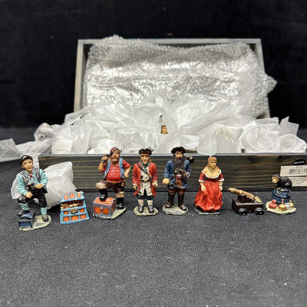 Lot 157: Pirate Themed Chess Set with Hand Painted Pieces Folding Board Box