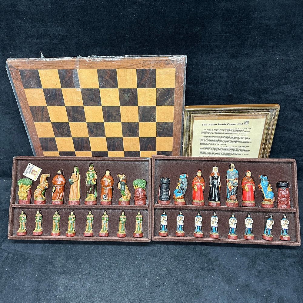 Lot 163: Studio Anne Carlton Robin Hood Themed Chess Set with Wooden Board