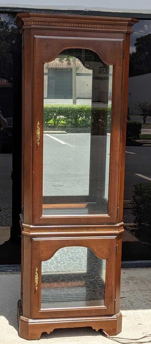 Lot 185: Tall Wood And Glass Curio Cabinet
