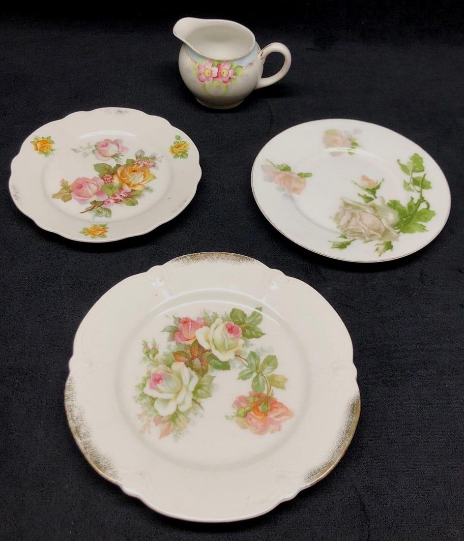 Lot 193: Lot of 4 Assorted Vintage Antique China Dishes - Floral Rose Patterns