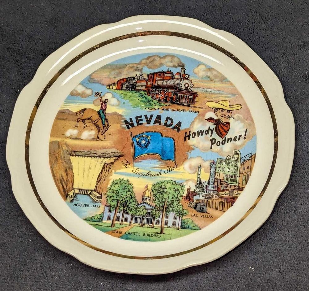 Lot 194: Vintage Nevada Las Vegas Howdy Ponder Souvenir Plate