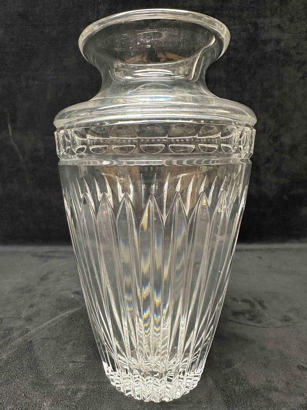 Lot 198: Crystal Glass Flower Vase Etched Lines and Dots Design Large