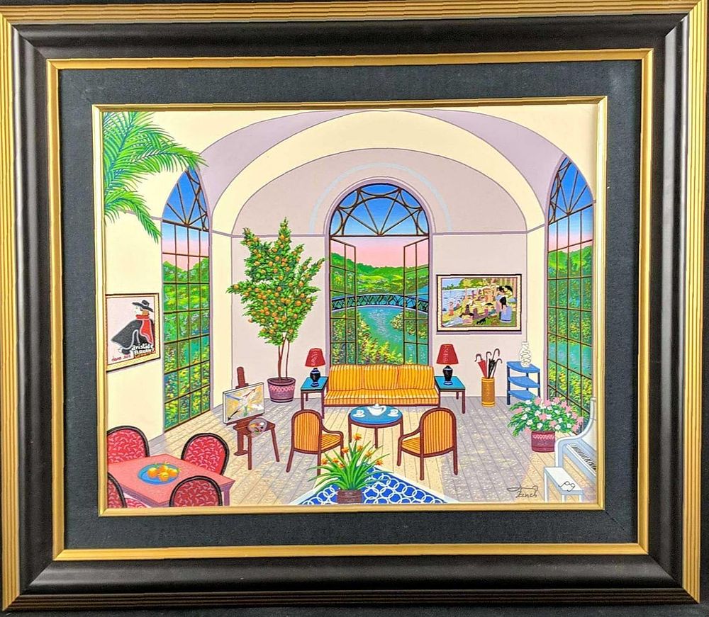 Lot 204: Fanch Interior W Seurat Embellished Serigraph W3