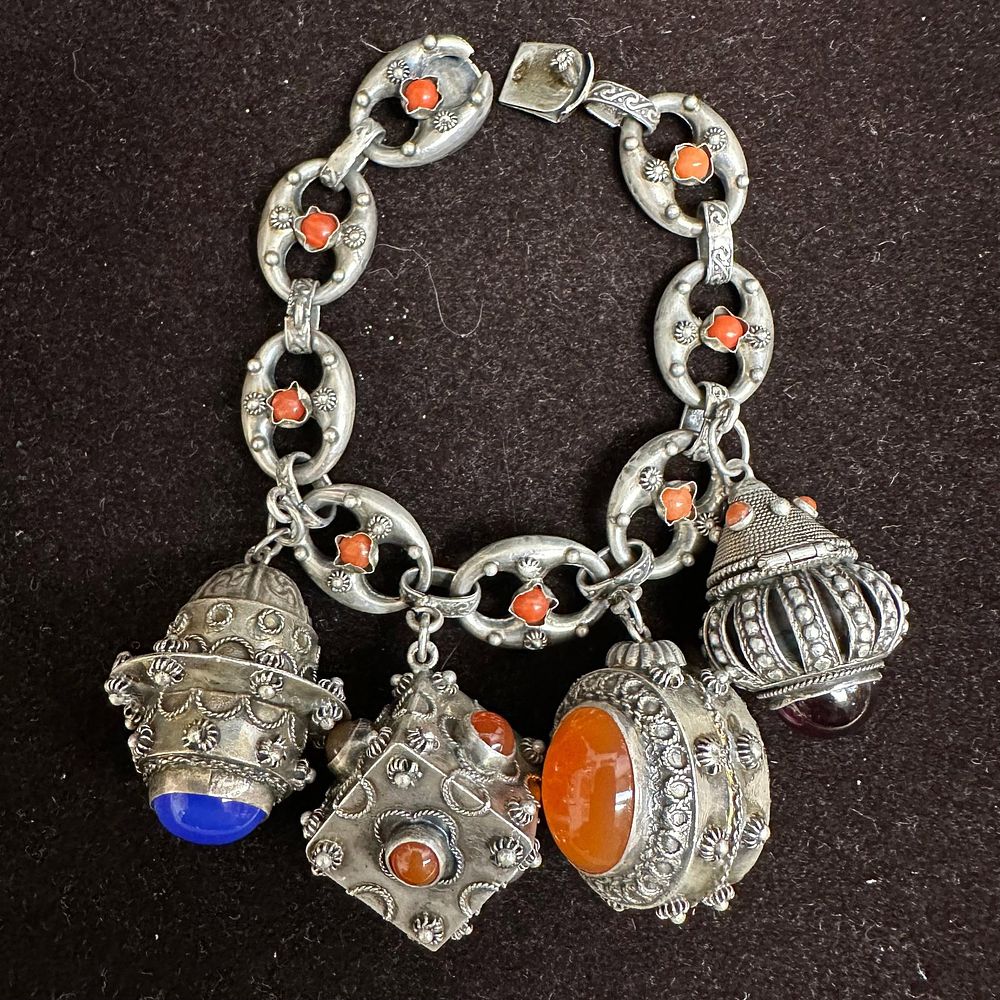 Lot 207: Four Ornate Filigree Charm Bracelet 800 Silver Etruscan Revival Style R17