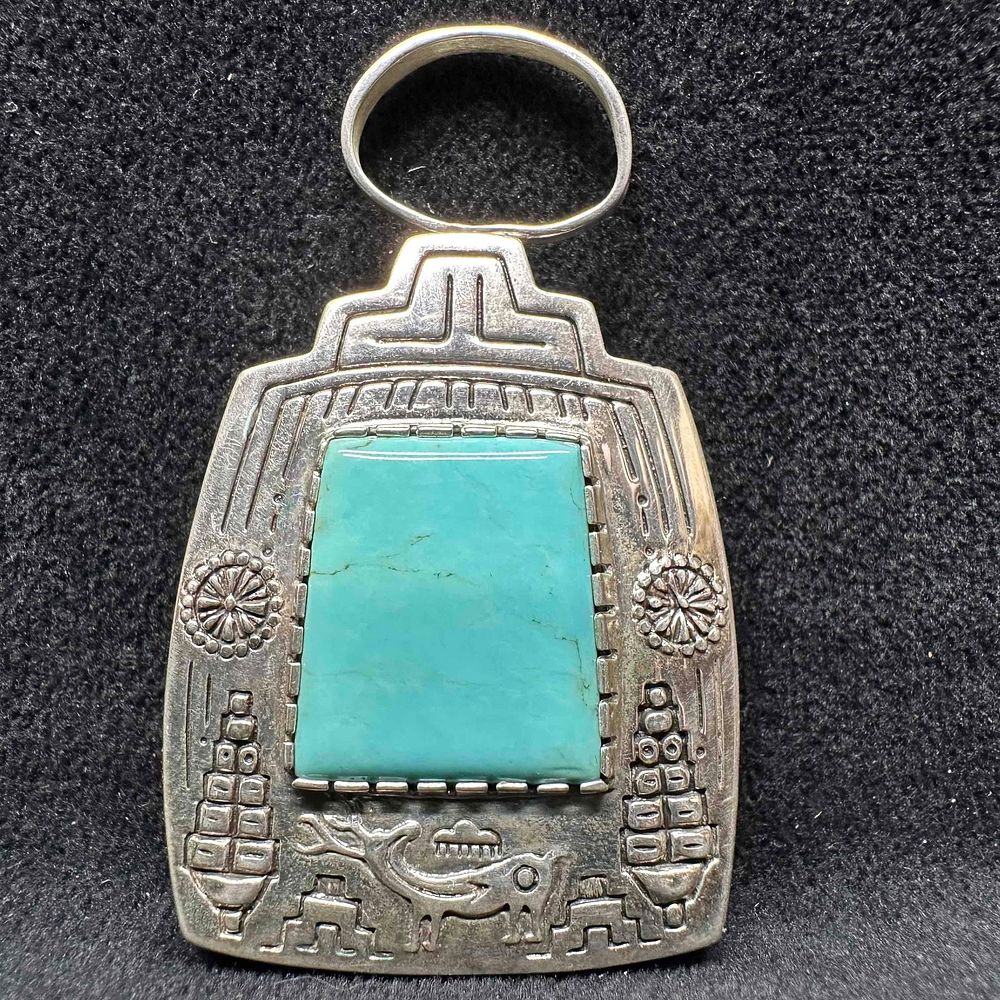 Lot 209: Sunface Carol Felley Turquoise Reversible Kachina Sterling Silver Pendant