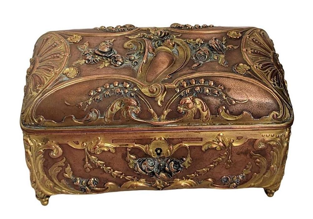 Lot 227: Vintage Gold Gilded Heavy Copper Coffin Trinket Box