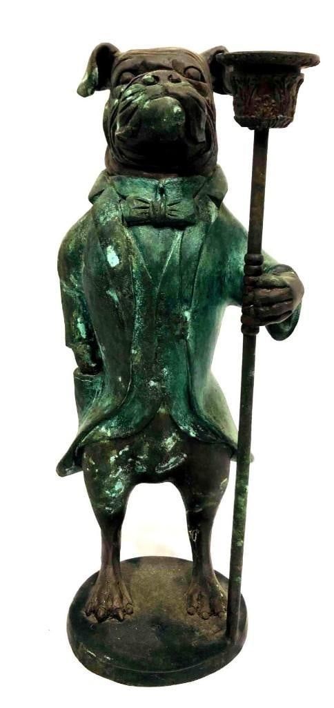 Lot 235: Large Cast Iron Bull Dog Candle Holder