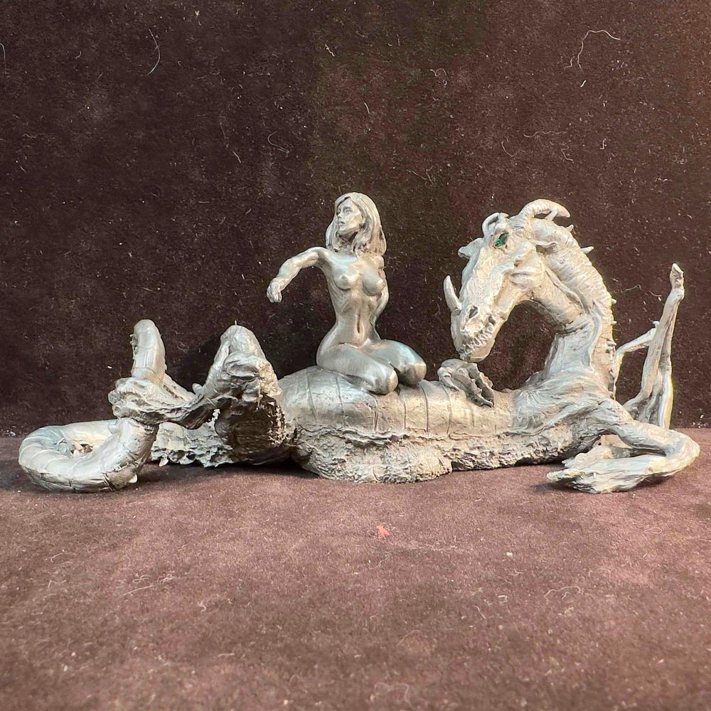 Lot 245: Rawcliffe Pewter Dragon and Bathing Fairy Sculpture Figure 1111073