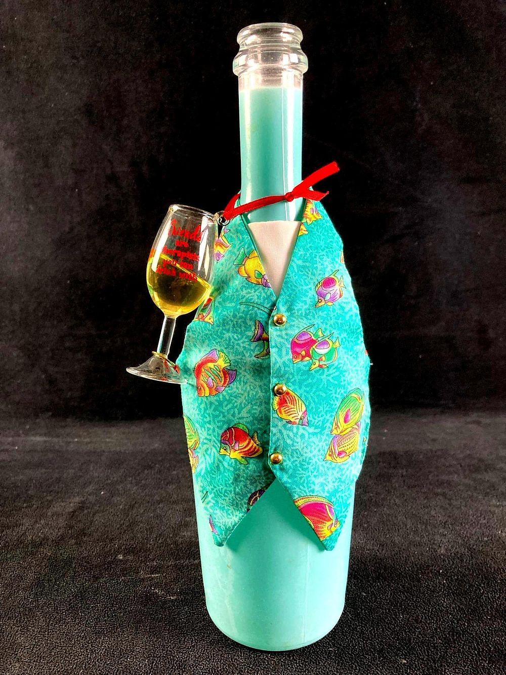 Lot 256: Tropical Wine Bottle with Vest and Small Wine Glass