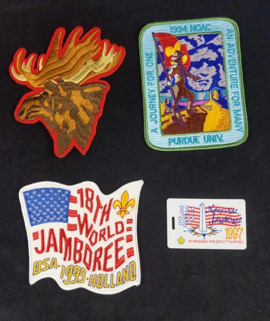 Lot 307: Three Large Boy Scout jamboree Badges And ID Card