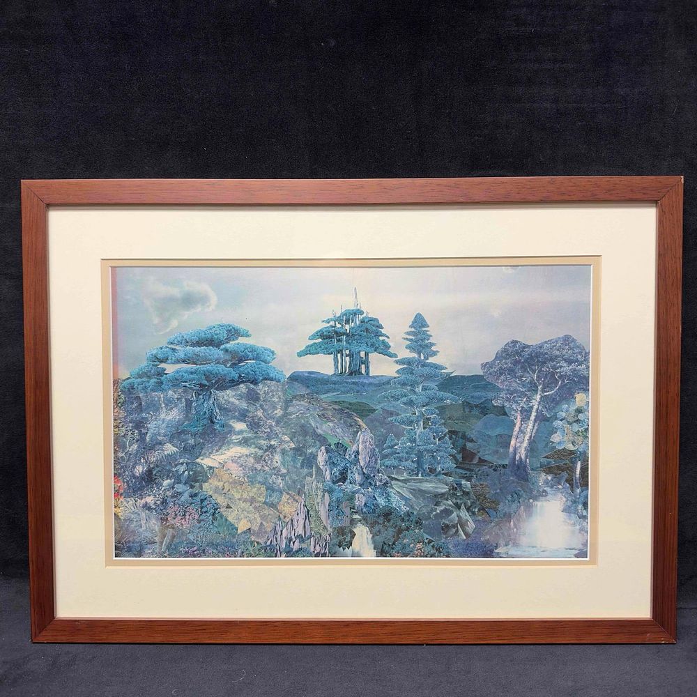 Lot 314: Magazine Mod Podge Collage Trees Mountains Grass Landscape Artwork