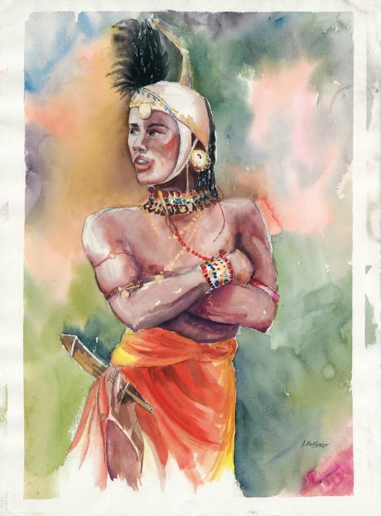 Lot 338: Alice B. Hoffberger Watercolor Portrait Art Print of a Maasai Warrior Giclee