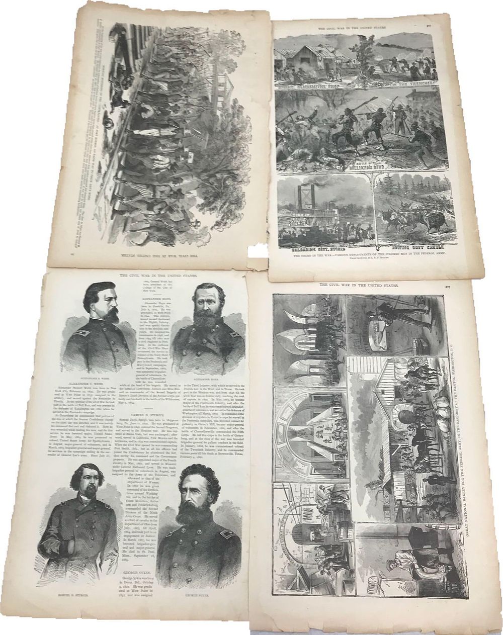 Lot 350: 4 - Two Sided Pages of Illustrations from the Book, Illustrated Famous Leaders and of the Civil War
