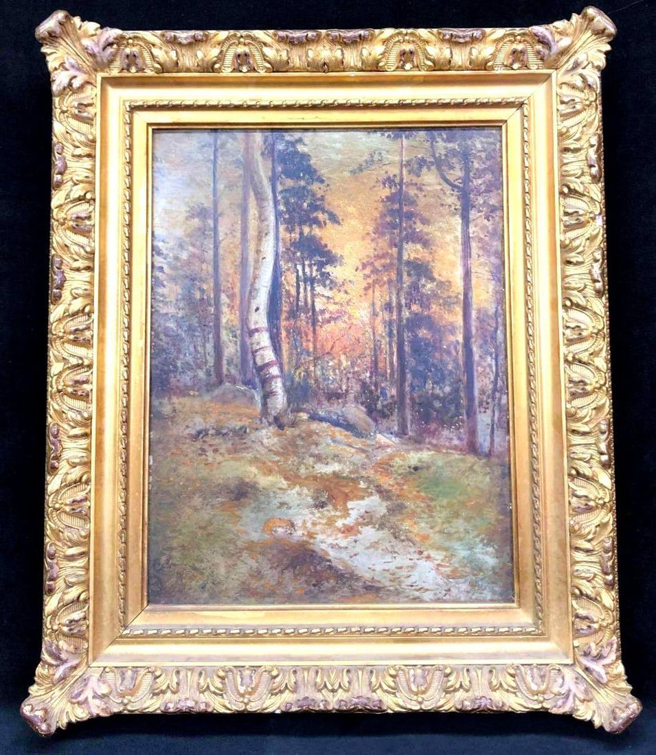 Lot 352: Acrylic On Board Fall Forest Scene Artist Unknown