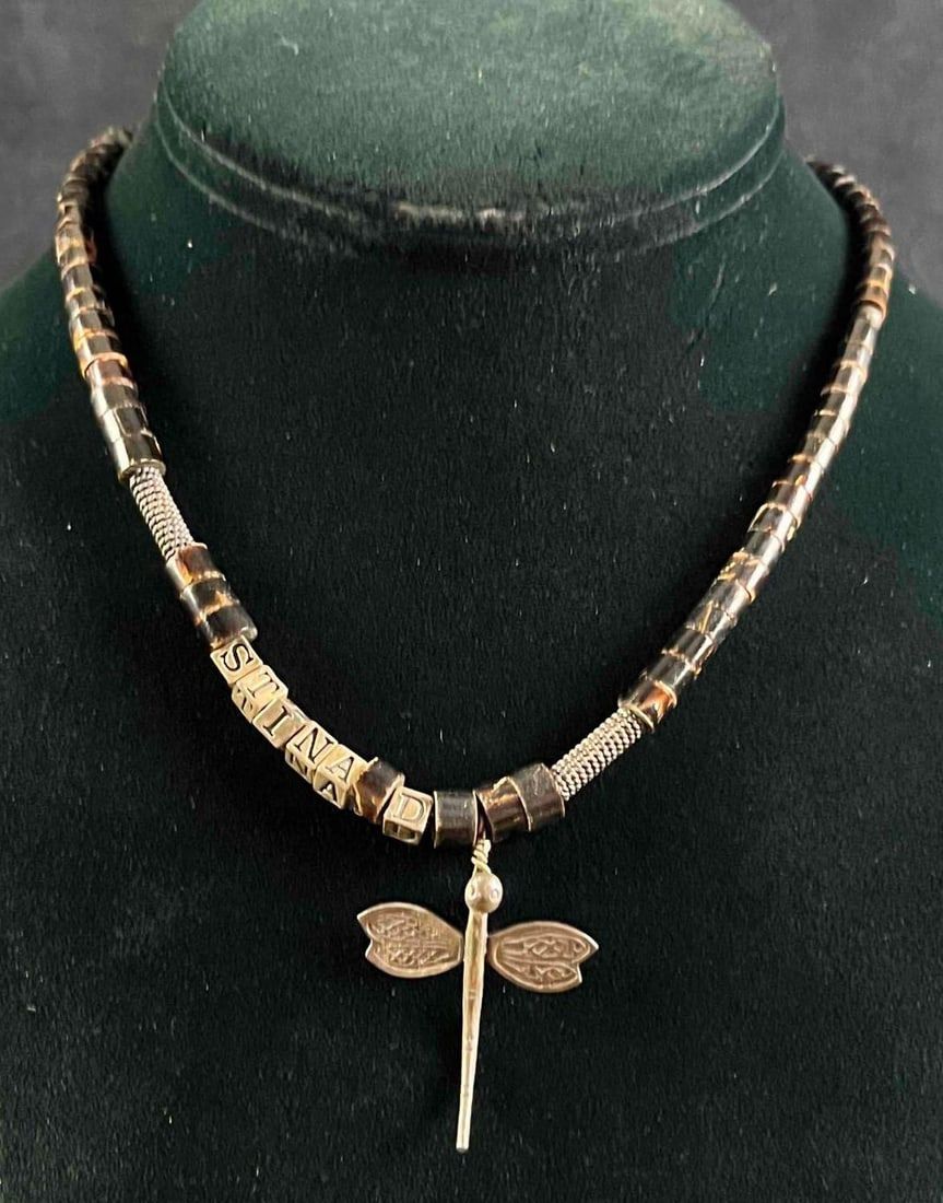 Lot 376: Natural Bead Necklace w Sterling Charms & Clasp