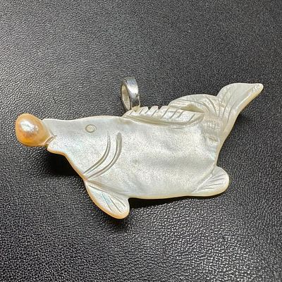 Hand-Carved Blister Pearl Pendant - Fish Eating. This piece of jewelry has been tested and 