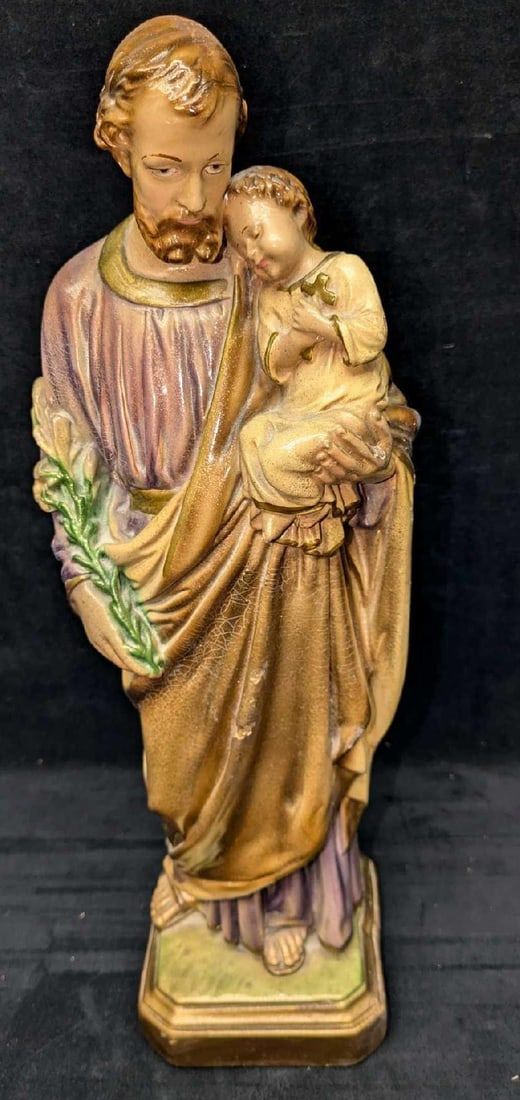 Lot 454: Vintage Chalkware Joseph With Baby Jesus 16" Figurine