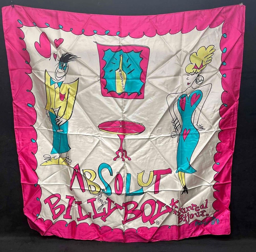 Lot 459: Absolut Vodka 100% Soie Silk Scarf Billy Boy Paris  & Pin(E)