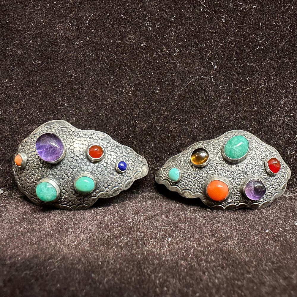 Lot 469: Multi Colored Gemstone 800 Silver Earrings Q99