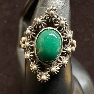 Dark Green Onyx Taxco 925 Sterling Ring R4. This item is in good pre-owned, previously 