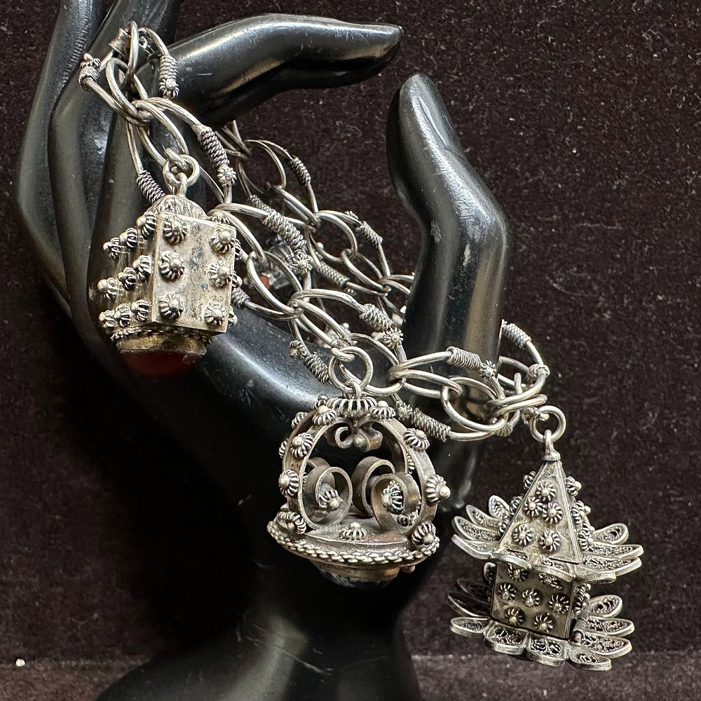 Lot 488: Ornate Filigree Charm Bracelet 800 Silver Etruscan Revival Style