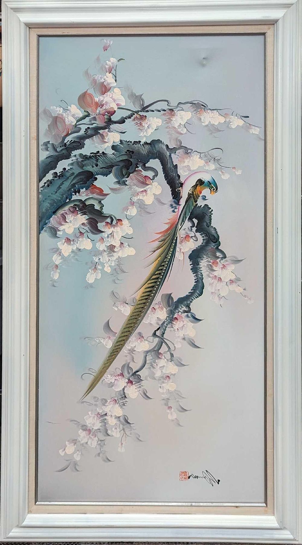 Lot 210: Framed Original Oil On Canvas Peacock