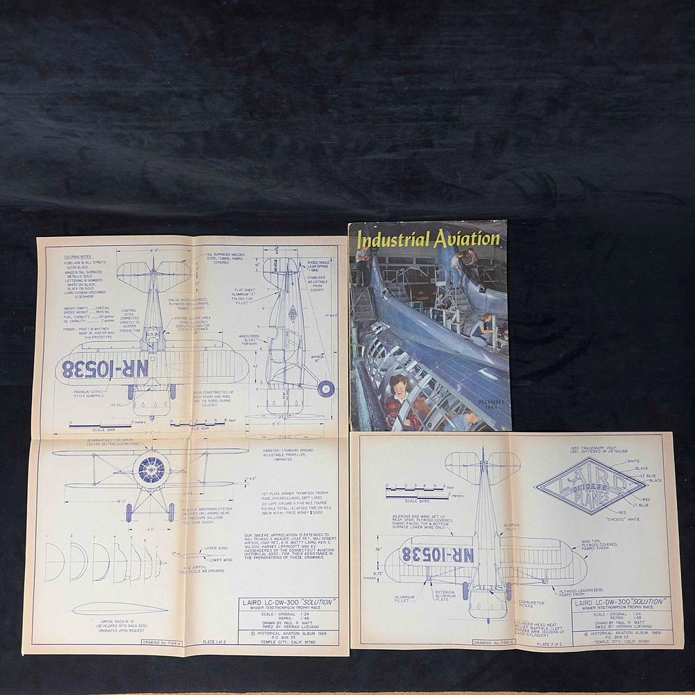 Lot 228: Industrial Aviation Magazine 1944 and Laird LC-DW-300 Solution Chicago Planes Drawing Blue Print