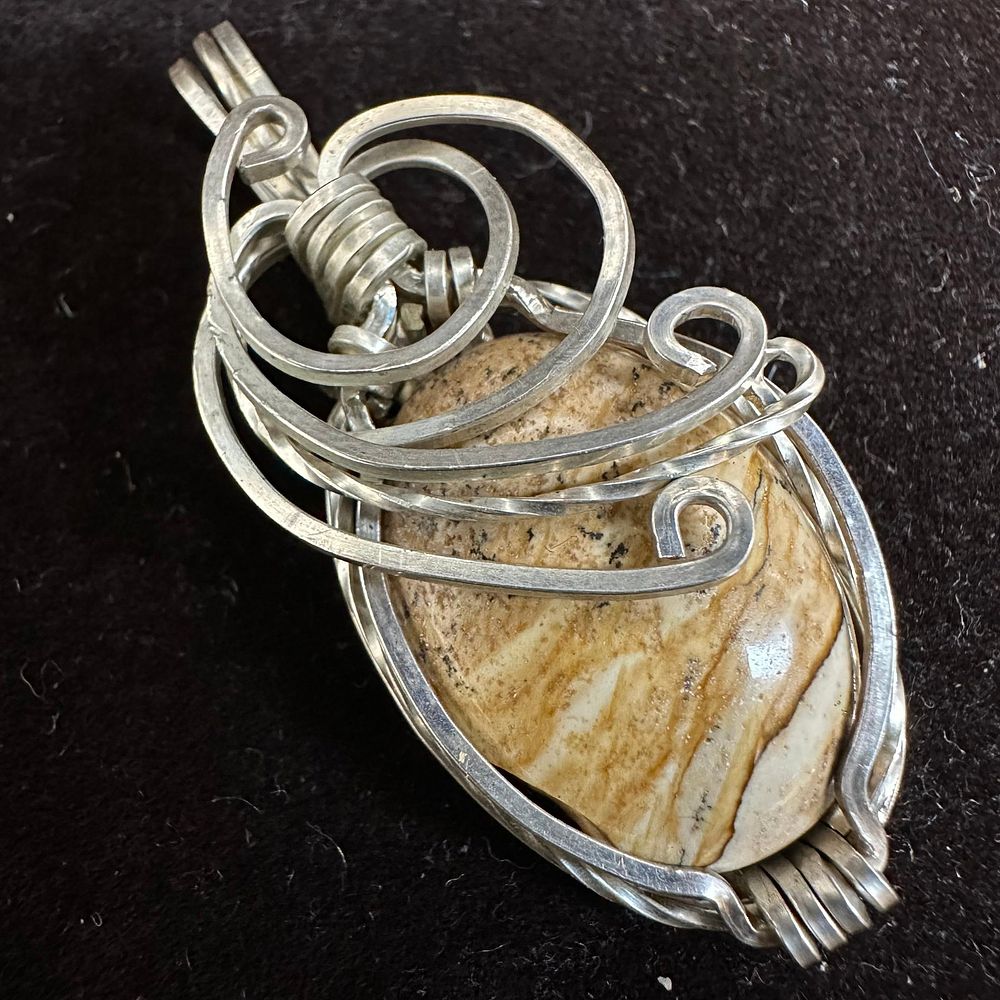 Lot 230: Silver Wire Wrapped Jasper Stone Sterling Pendant N19