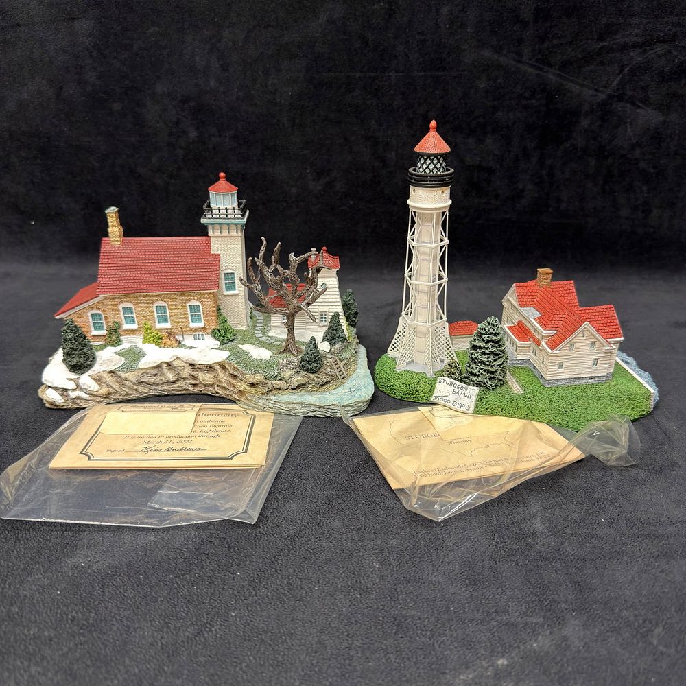 Lot 396: Harbour Lights Wisconsin Lighthouse Figurines Sherwood Point and Sturgeon Bay Canal