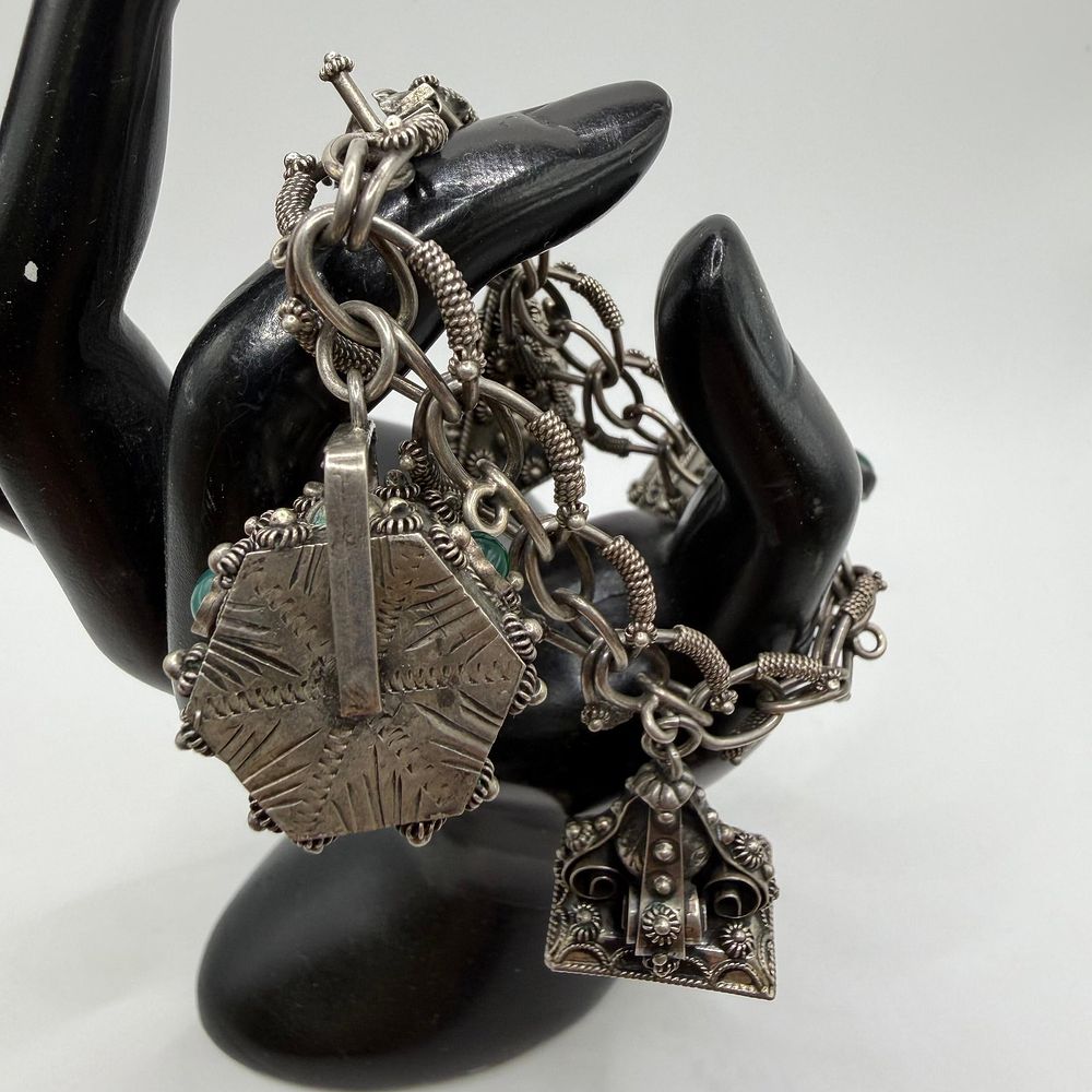 Lot 421: Gypsy Etruscan Revival Style 800 Silver Fob Charm Bracelet Architectural Charms F