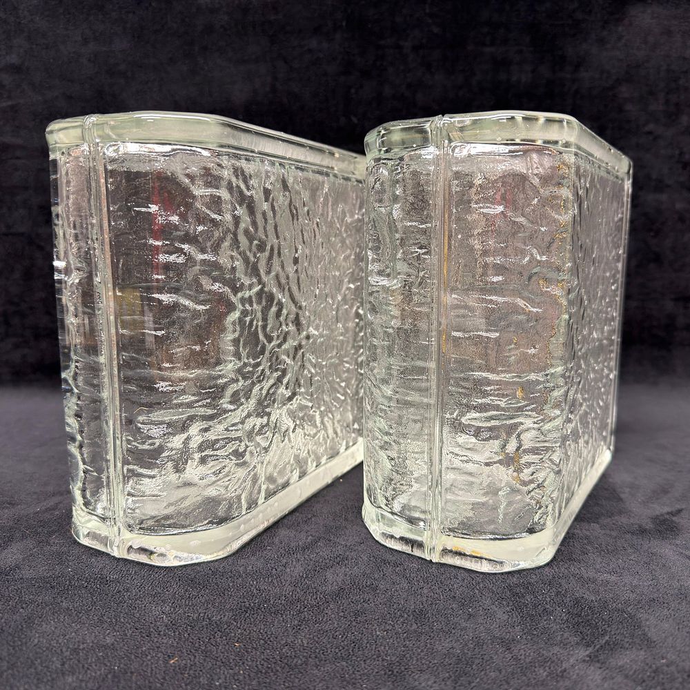 Lot 428: Pair of Clear Textured Glass Book-Shaped Bookends Icescapes Curved Style Endblocks