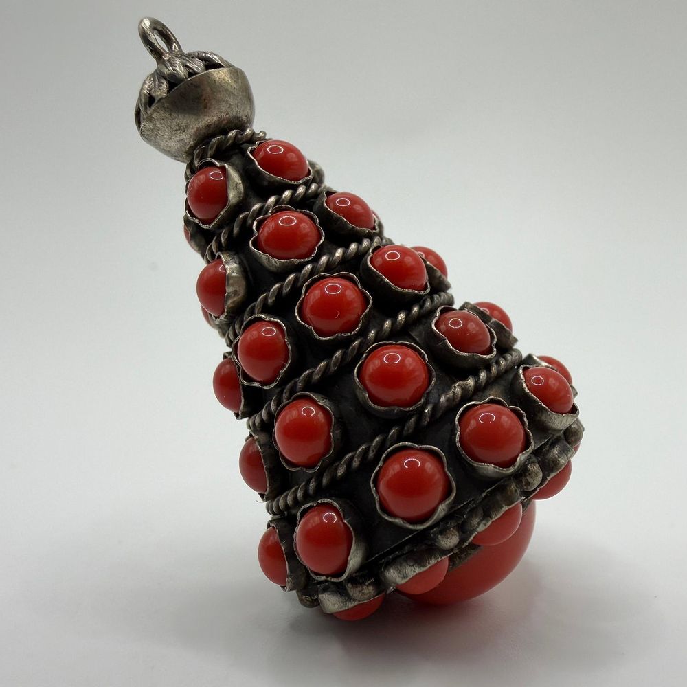 Lot 434: Victorian Etruscan Style Red Coral Unmarked Silver Charm RS4