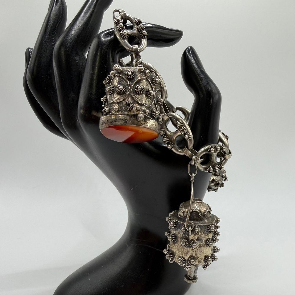 Lot 435: Ornate Granulation Filigree Silverwork Charms Silver Bracelet RS5