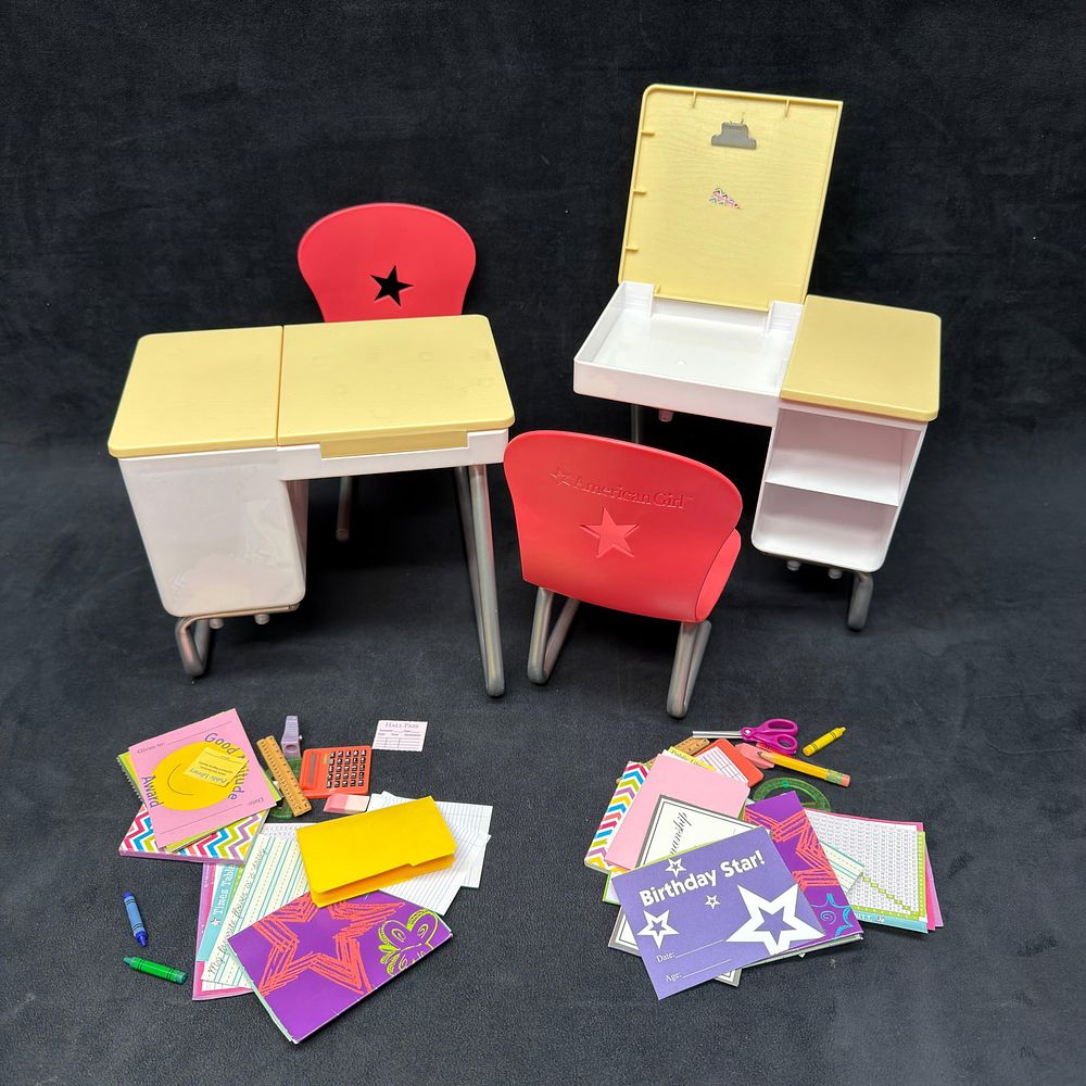 Lot 436: American Girl Doll School Desks Chairs and Classroom Accessories Lot