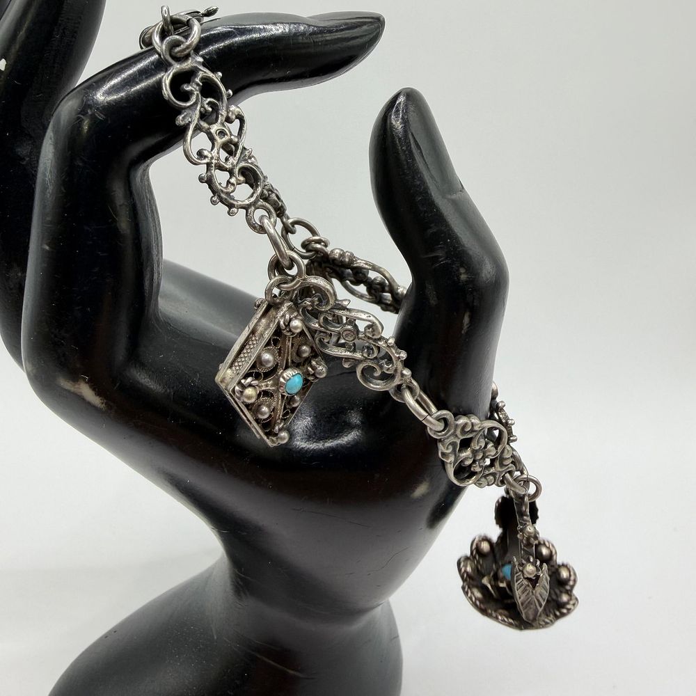 Lot 440: Three Stone Set Fob Charm 800 and Sterling Silver Bracelet RS6