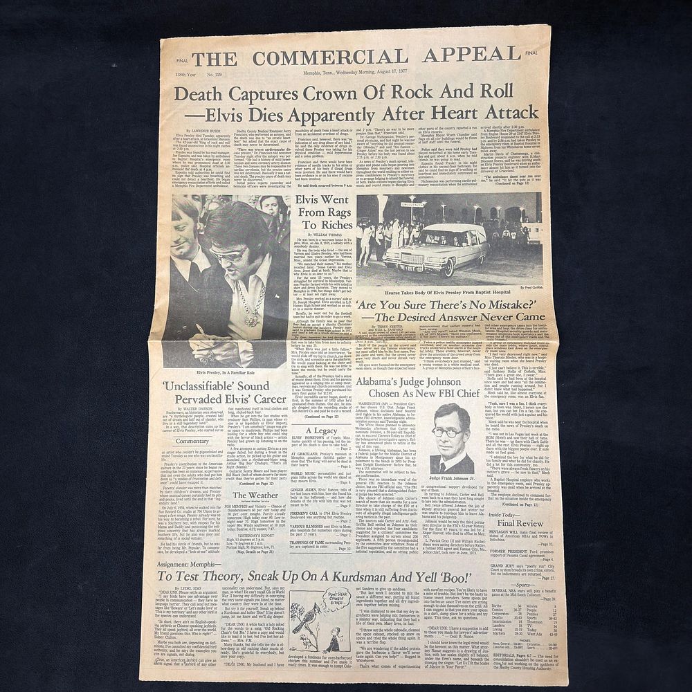 Lot 452: Vintage August 1977 Elvis Presley Death Newspaper The Commercial Appeal