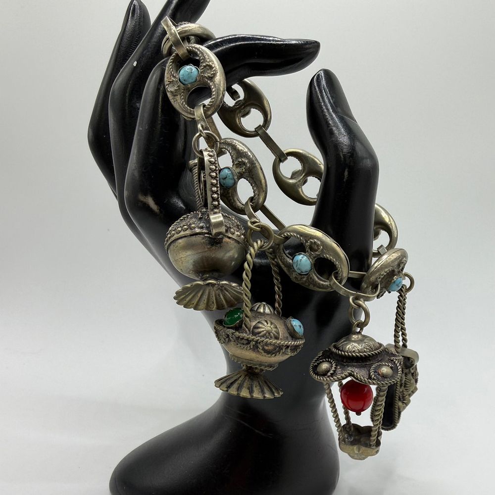 Lot 458: Renaissance Revival Style Costume Jewelry Bracelet Five Fob Charms