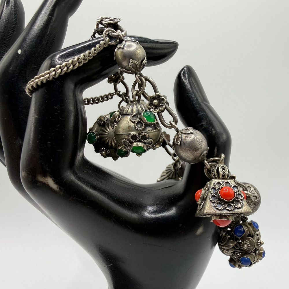 Lot 459: Puffy Mariner Link Chain Bracelet 800 Silver Pillbox Style Charms