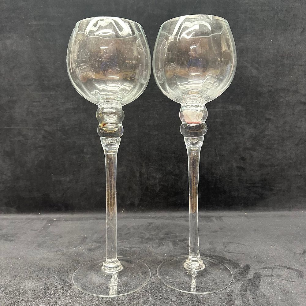 Lot 471: Pair of Clear Glass Long Stem Cordial or Large Wine Glasses Style