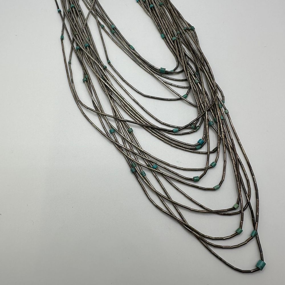 Lot 473: Liquid Silver Style Small Turquoise Accent Necklace Unmarked